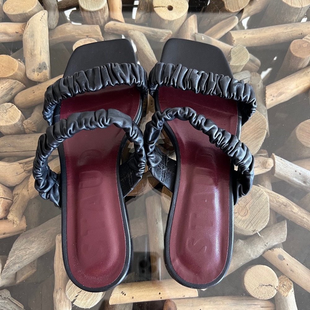 STAUD Black Maya Ruched Sandals